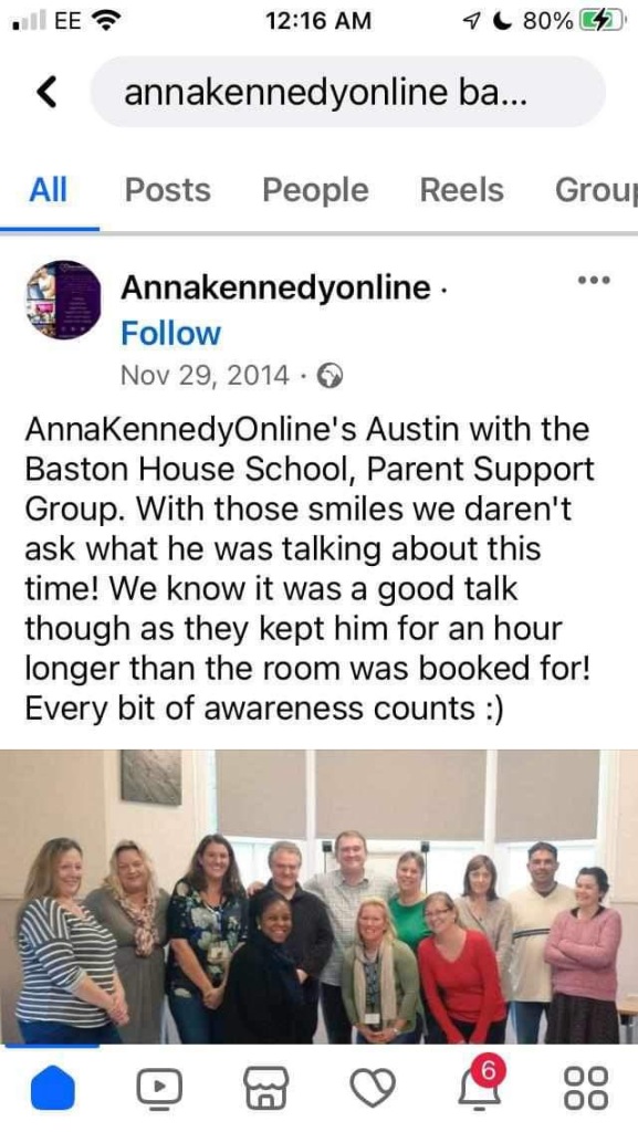 Annakennedyonline • Follow
Nov 29, 2014 • Q
AnnaKennedyOnline's Austin with the Baston House School, Parent Support Group. With those smiles we daren't ask what he was talking about this time! We know it was a good talk though as they kept him for an hour longer than the room was booked for!
Every bit of awareness counts :)
