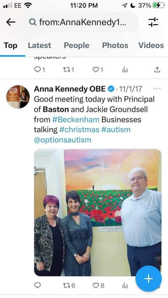 Anna Kennedy OBE
• 11/1/17
Good meeting today with Principal of Baston and Jackie Groundsell from #Beckenham Businesses talking #christmas #autism @optionsautism