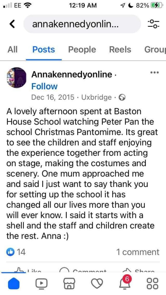 Annakennedyonline • Follow
Dec 16, 2015 • Uxbridge • @
A lovely afternoon spent at Baston House School watching Peter Pan the school Christmas Pantomime. Its great to see the children and staff enjoying the experience together from acting on stage, making the costumes and scenery. One mum approached me and said I just want to say thank you for setting up the school it has changed all our lives more than you will ever know. I said it starts with a shell and the staff and children create the rest. Anna :)